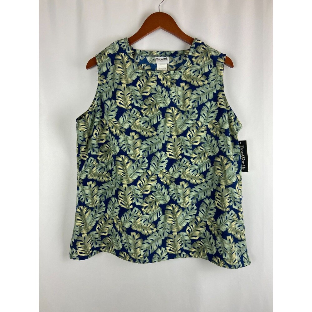 NWT Bonworth Women's L Tropical Leaf Floral Sleeveless Top Hawaiian Jungle Boxy